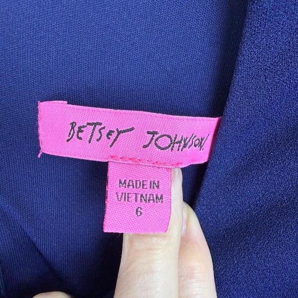 NEW Betsey Johnson Navy Ruffle Hem Sheath MIDI Dress Women 6 FLOUNCE FEMININE - Picture 6 of 14